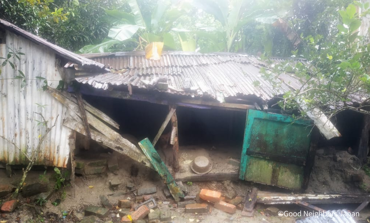 サイクロンで倒壊した家