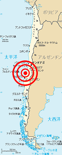 チリ大地震の震源地