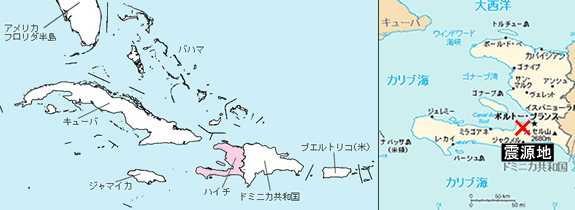 ハイチ地震の震源地の地図